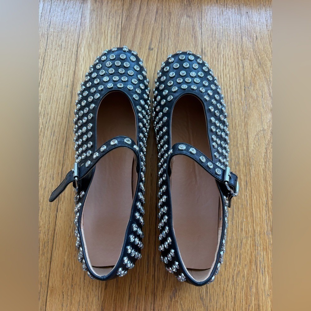 Studded Rhinestone Mary Jane Flats Black Punk Grunge Y2K Ballet Shoes Size 7.5